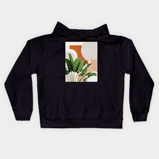 Abstract shapes art, Tropical banana leaves, Mid century modern art Kids Hoodie